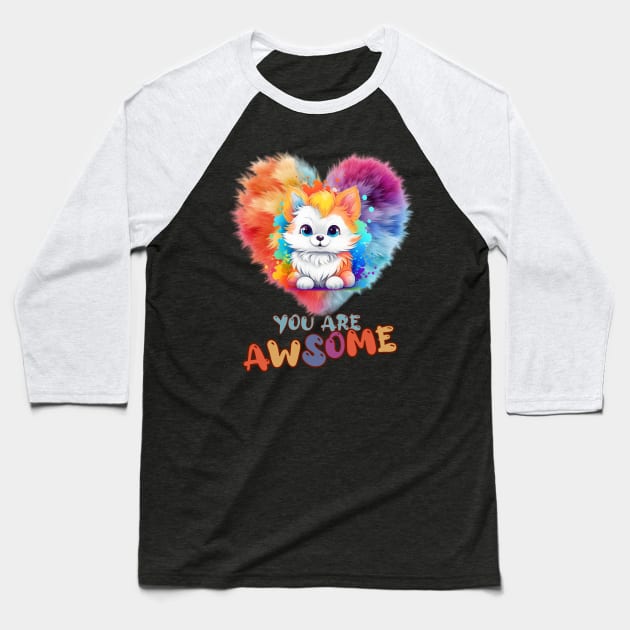 Fluffy: "You are awsome" collorful, cute, furry animals Baseball T-Shirt by HSH-Designing